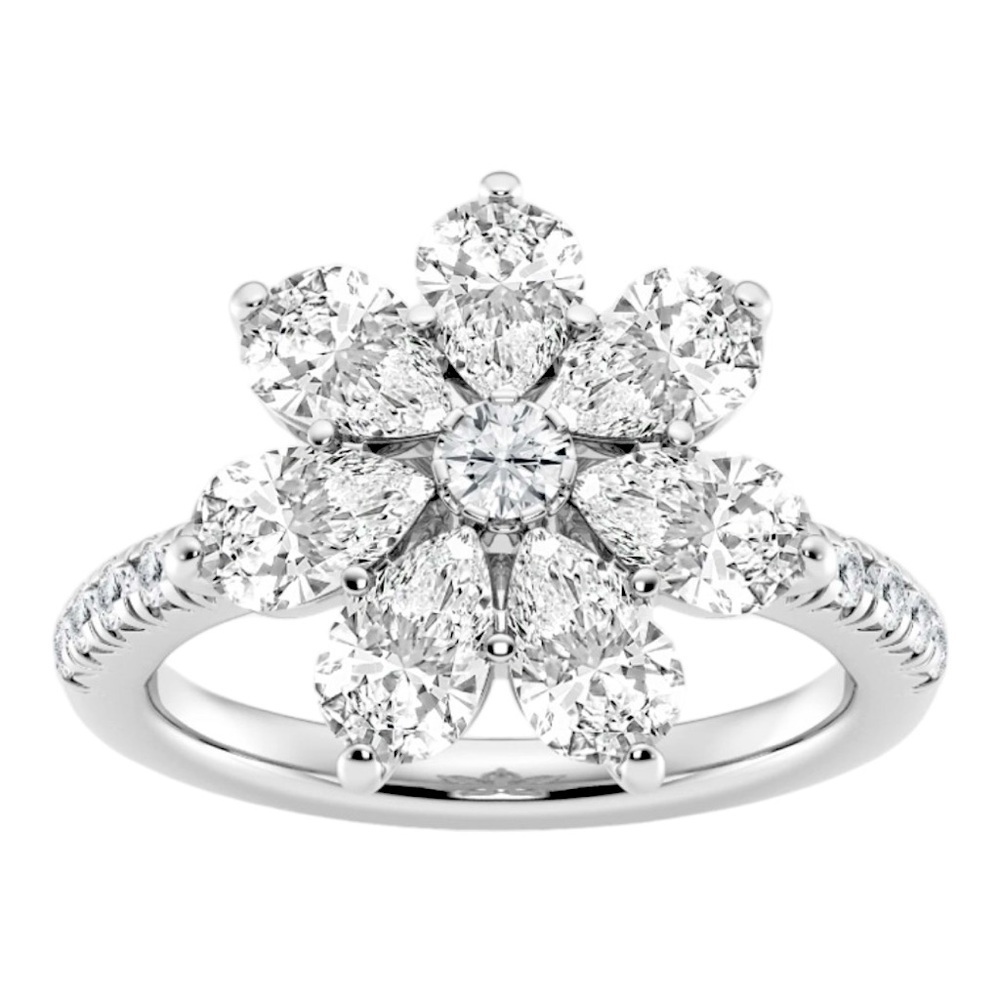 Sterling silver Mossanite diamond flower ring